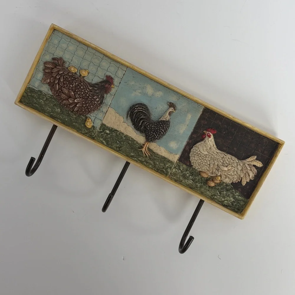 WARREN KIMBLE HEN-FEATHERS Rooster and Hens Wall Hooks